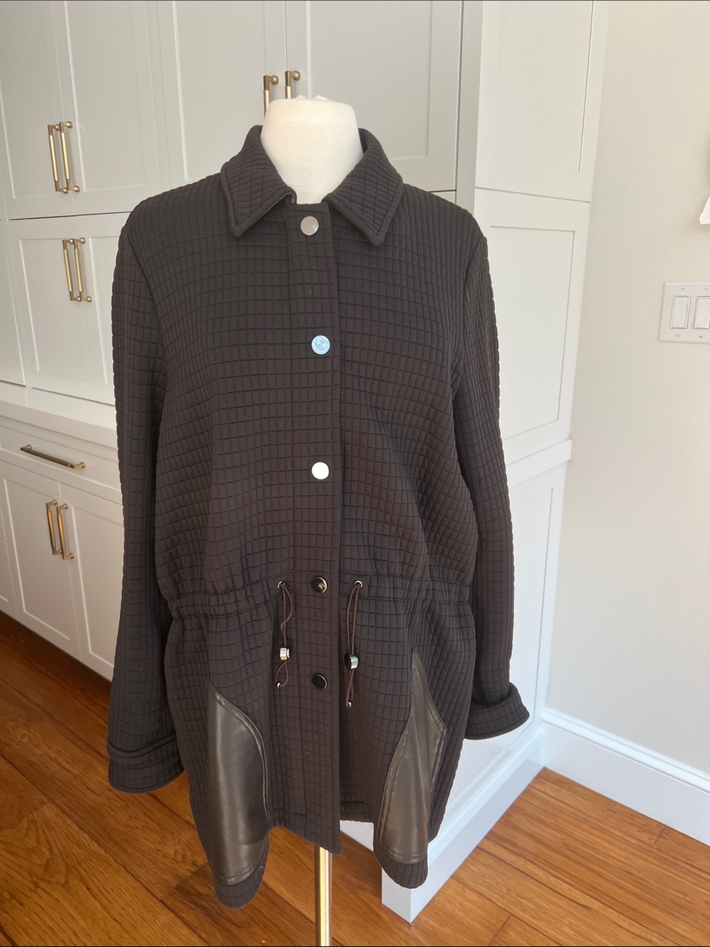 W by Worth Chocolate Brown Quilted Button-Front Jacket with Faux Leather Trim